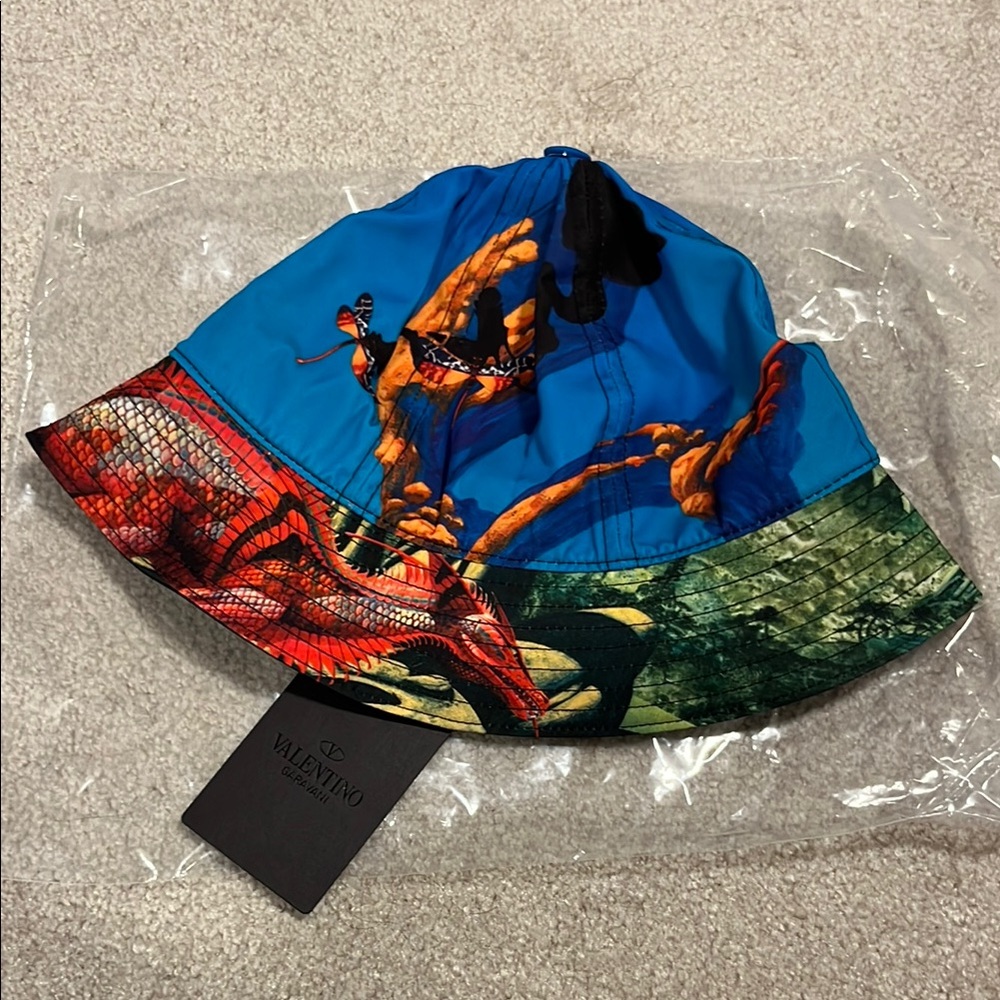 Valentino Garavani Blue & Multicolor Nylon Dragon Bucket Hat New w tag! Gift GWP